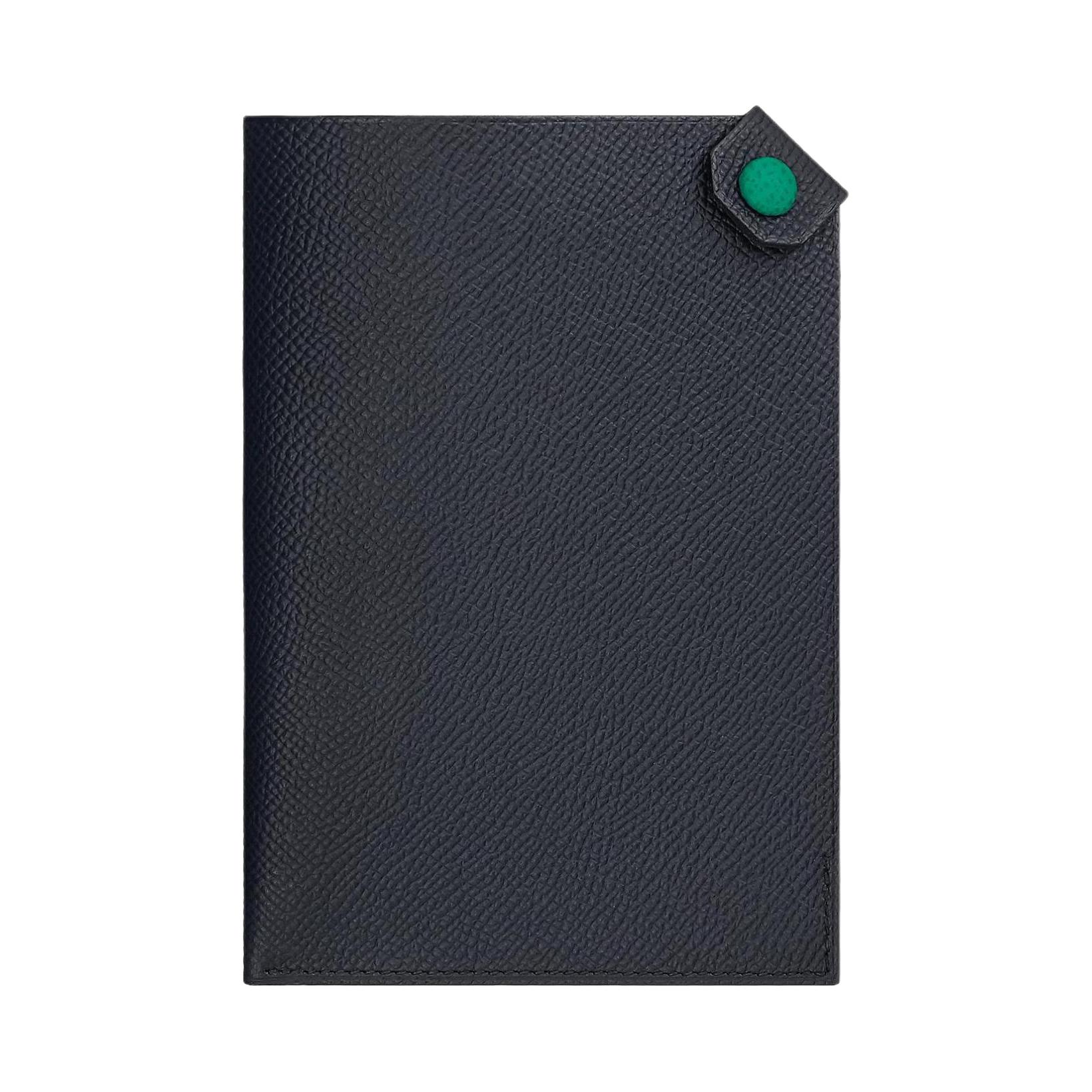HERMES Tarmac Epsom Leather Passport Holder Women's Indigo & Green & Jade