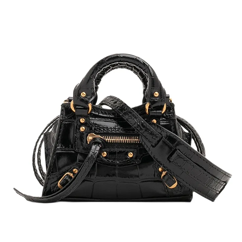 Balenciaga Grain Embossed Cow Leather Handbags Extra Mini Women's Black