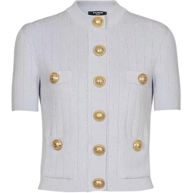 BALMAIN Knitwear Women's Blue V Neck Moderate Cardigan