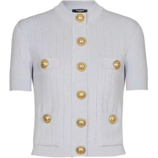 BALMAIN Knitwear Women's Blue V Neck Moderate Cardigan