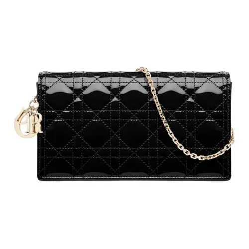 DIOR Lady Dior Patent Leather Shoulder Bag, Crossbody Bag, Clutch Regular Women's Black