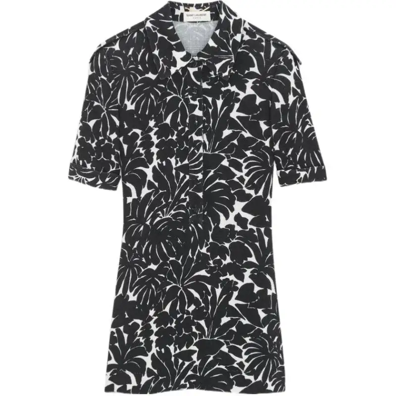 SAINT LAURENT All Over Printed Short Sleeved Shirt Dress