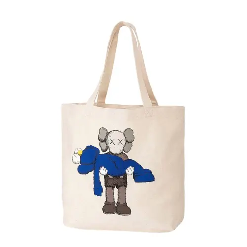 UNIQLO Kaws Limited Edition Collaboration Cotton Tote Bag, Shopping Bag, Handbag, Shoulder Bag Regular Unisex Blue
