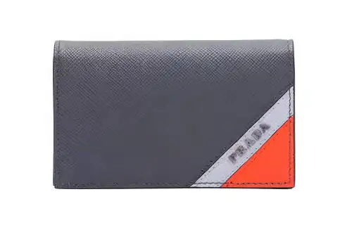 PRADA Short Cow Leather Card Holder Wallet Men's Black/Orange