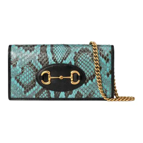 GUCCI Horsebit 1955 Multicolor Python Skin Shoulder Bag Women's Blue/Black