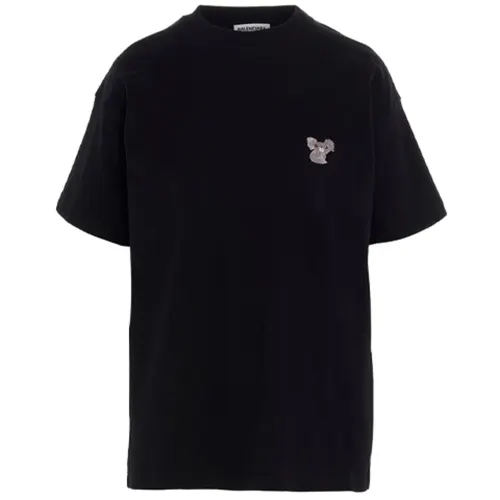 Balenciaga T Shirts Unisex Black Crew Neck Moderate Straight Fit