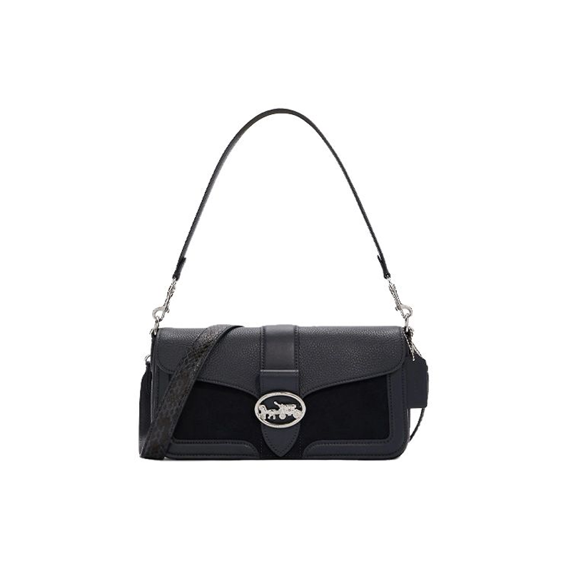 COACH Georgie Litchi Grain Leather Shoulder Bag, Crossbody Bag Large Women's Midnight Blue