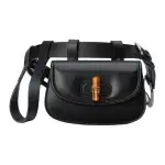 GUCCI Bamboo 1947 Canvas With Leather Fanny Pack, One Shoulder Handbag Mini Women's Black