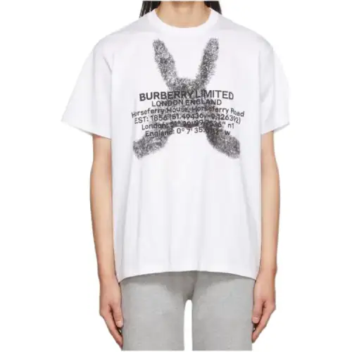 Burberry T Shirts Women's White Crew Neck Moderate Straight Fit