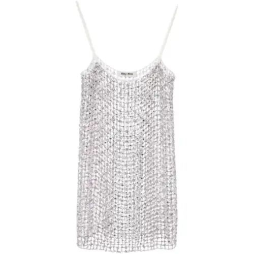 MIU MIU Slip Dresses Women's White Square Collar Moderate Short