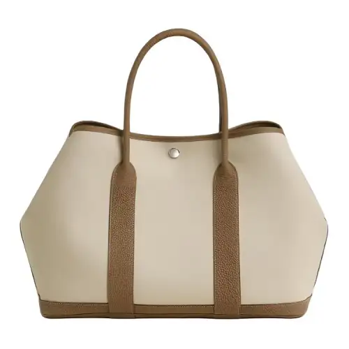 HERMES Garden Party Officier Canvas With Negonda Calfskin Handbag 36 Women's Sandy Beige & Chestnut