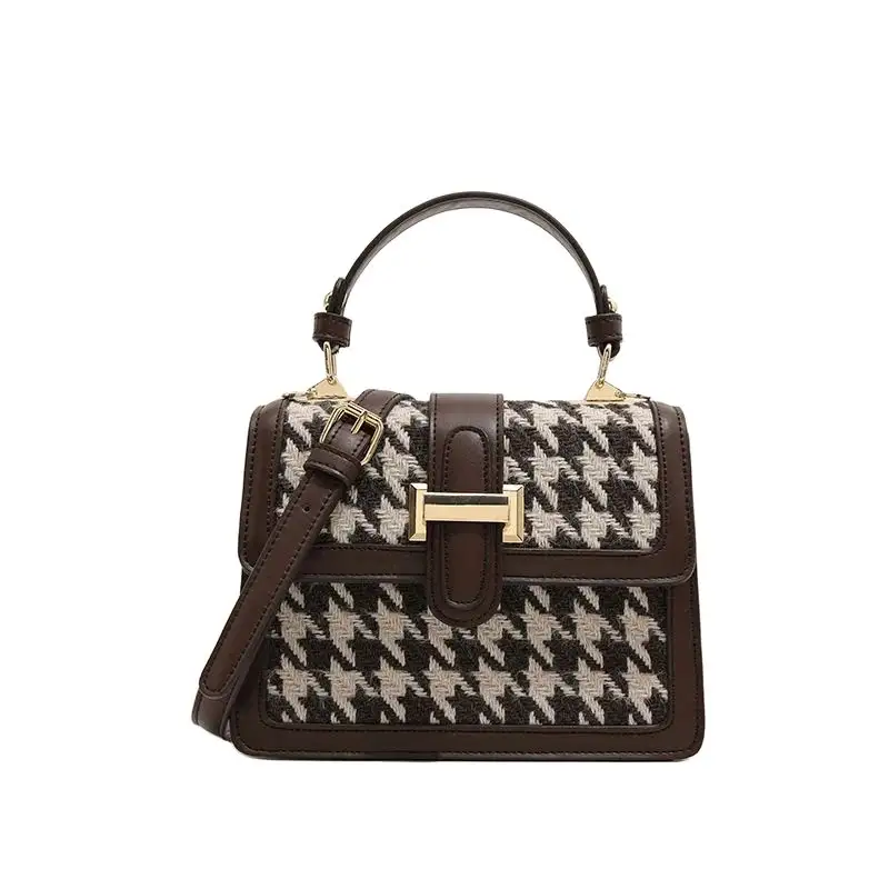 JANE KLAIN Canvas With PU Small Square Bag, Crossbody Bag, Handbag Regular Women's Black/Brown