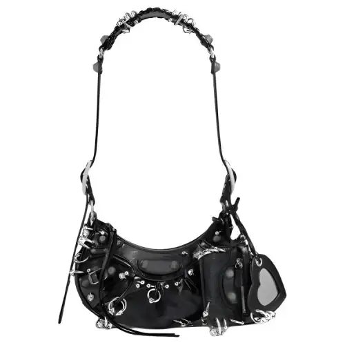 Balenciaga Le Cagole Perforated Fine Grained Sheepskin Handbag, Shoulder Bag Mini Women's Black
