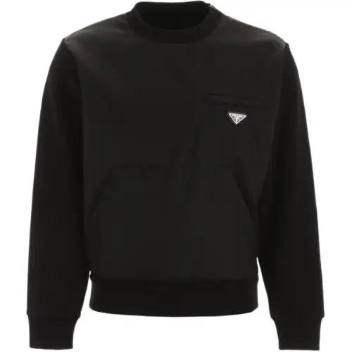 PRADA Sweatshirts Men's Black Crew Neck Moderate Regular