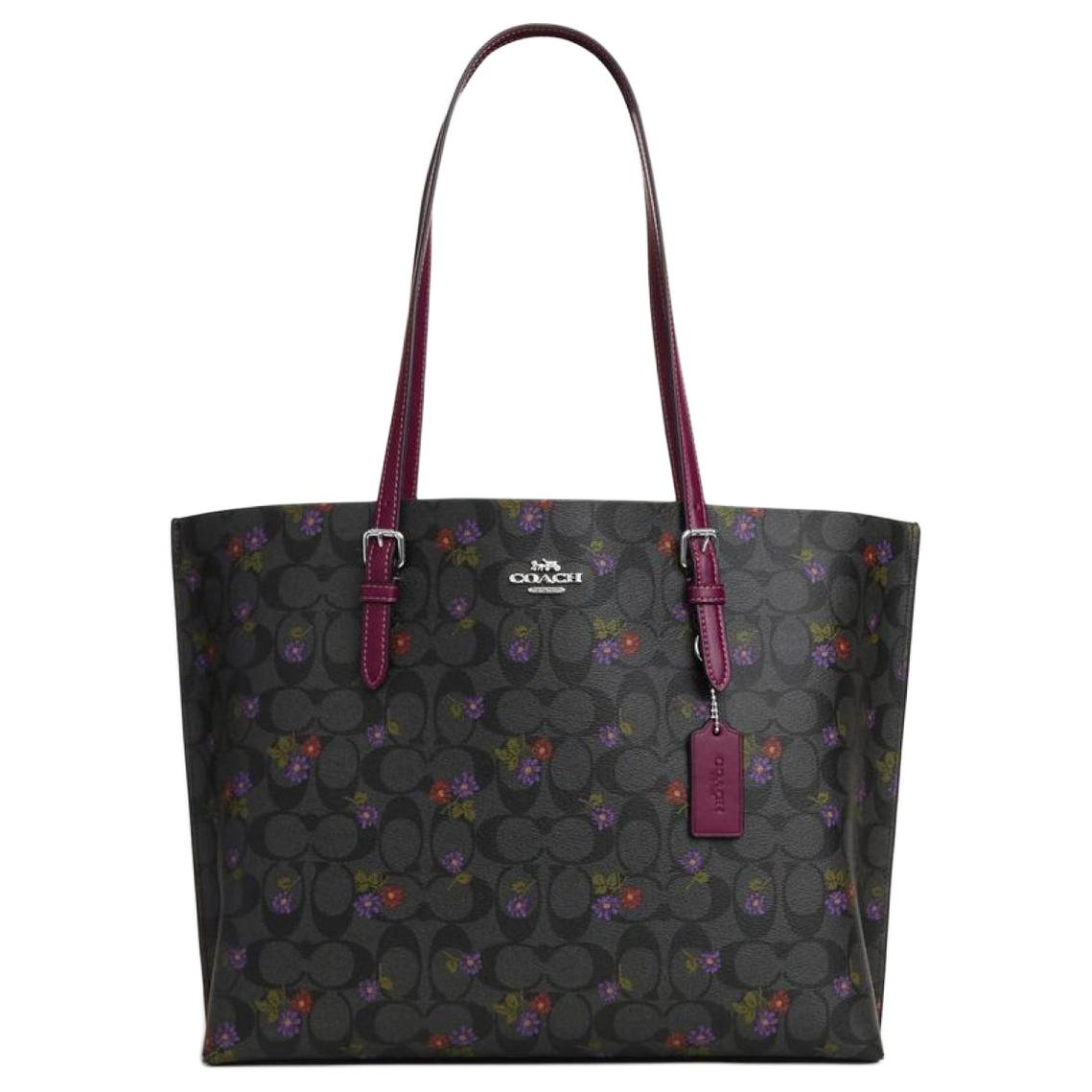 COACH Mollie Coated Canvas Tote Bag, Shopping Bag, Shoulder Bag Large Women's Graphite Dark Berry