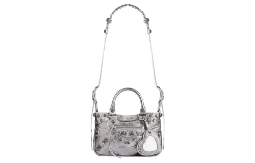Balenciaga Women's Neo Cagole Small Tote Handbag Silver-tone