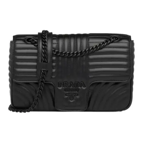 PRADA Diagramme Leather Shoulder Bag Women's Black