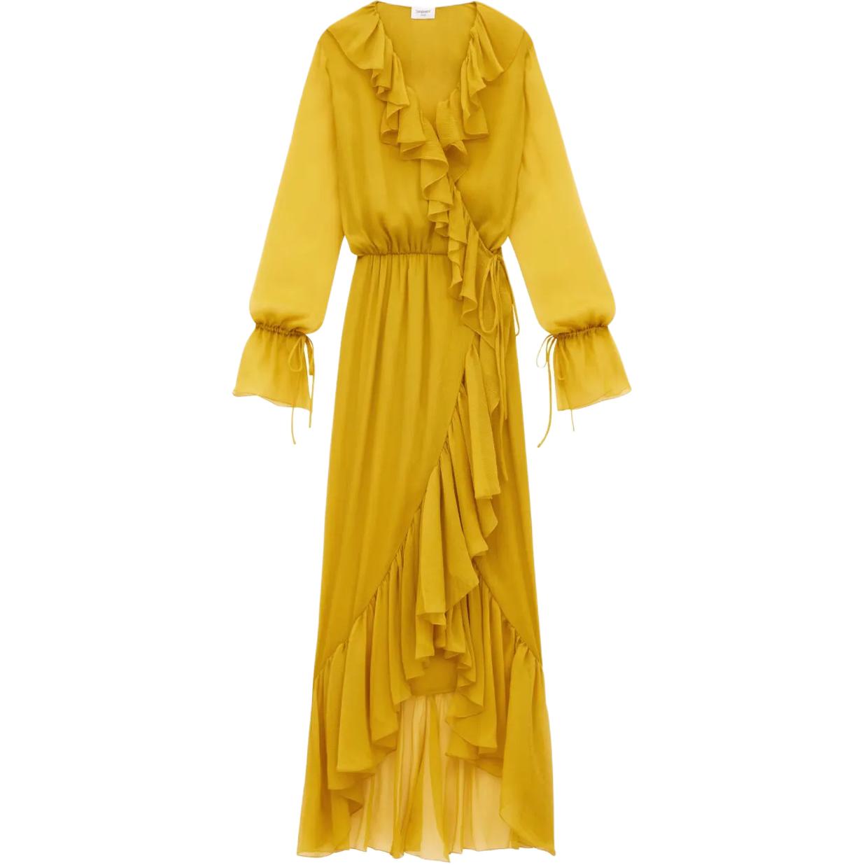 SAINT LAURENT Ruffled V Neck Dress