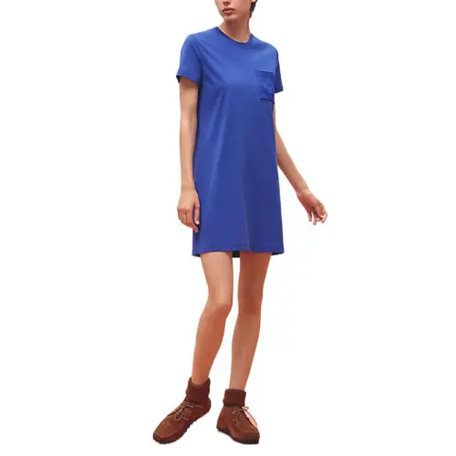 HERMES Short Sleeved Dresses Women's Blue Crew Neck Moderate