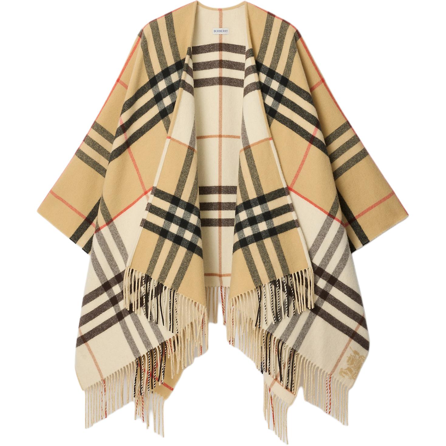 Burberry Burberry W25 contrasting color check cashmere fringed cape for women
