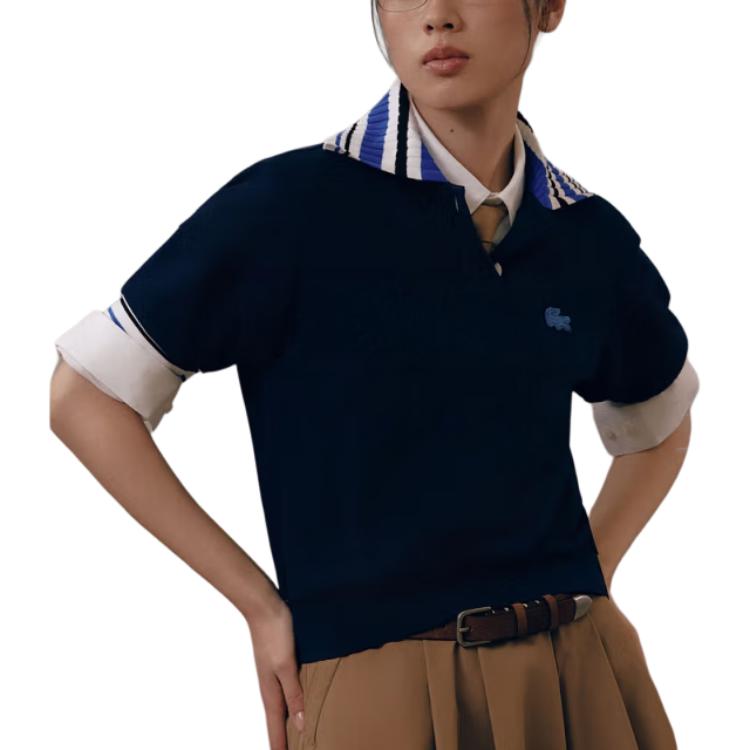 Женская футболка LACOSTE Поло (темно-синяя) — фото 3