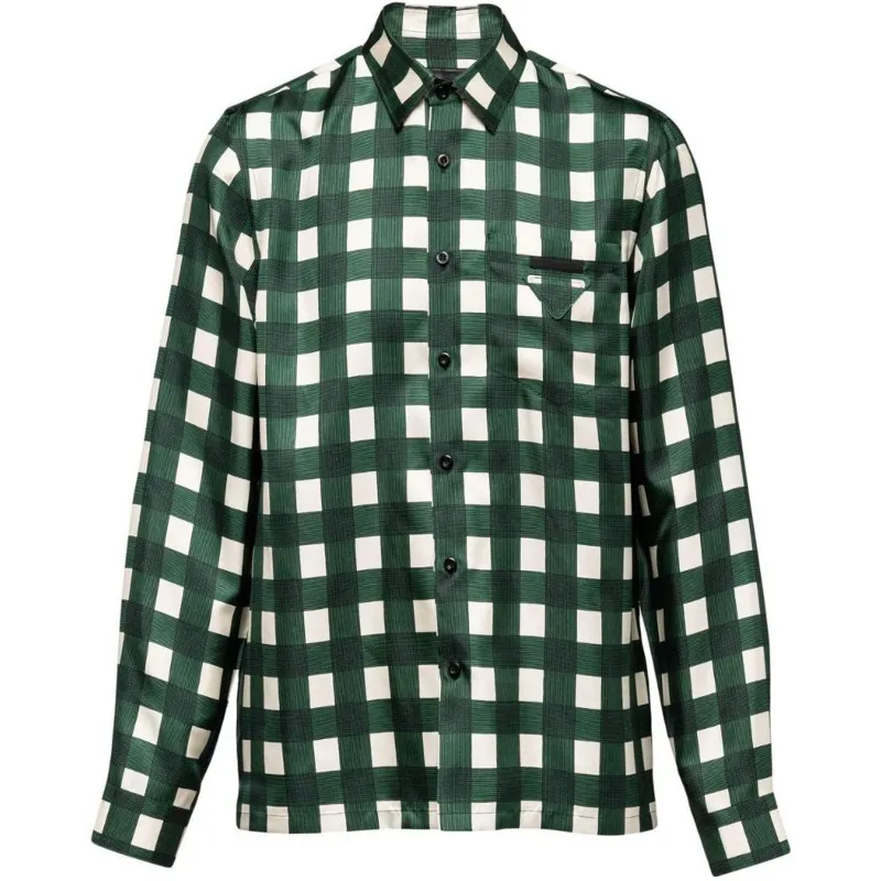 PRADA Shirts Men's Green Lapel Moderate