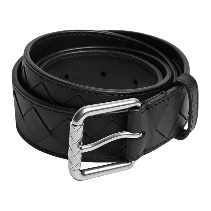 Мужской ремень Bottega Veneta Intrecciato Belt (черный)