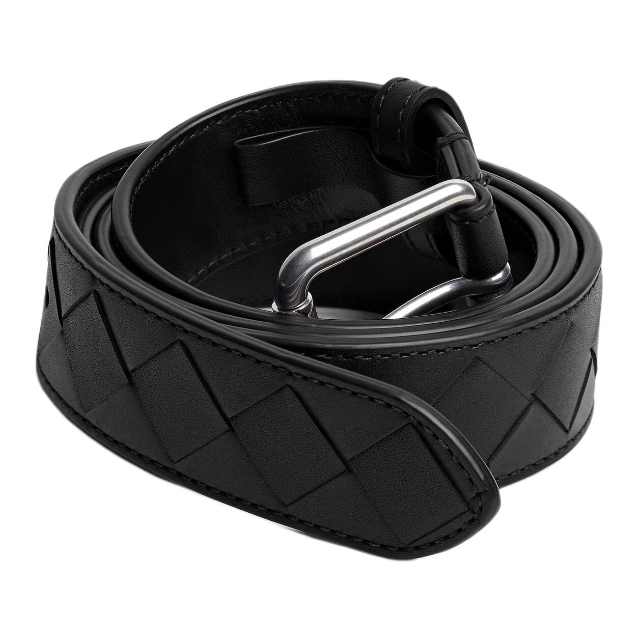Мужской ремень Bottega Veneta Intrecciato Belt (черный) — фото 2