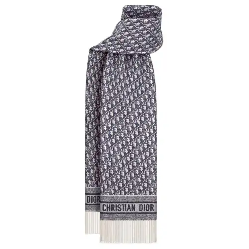 DIOR Cashmere Knit Scarves Unisex Ecru/Navy Blue