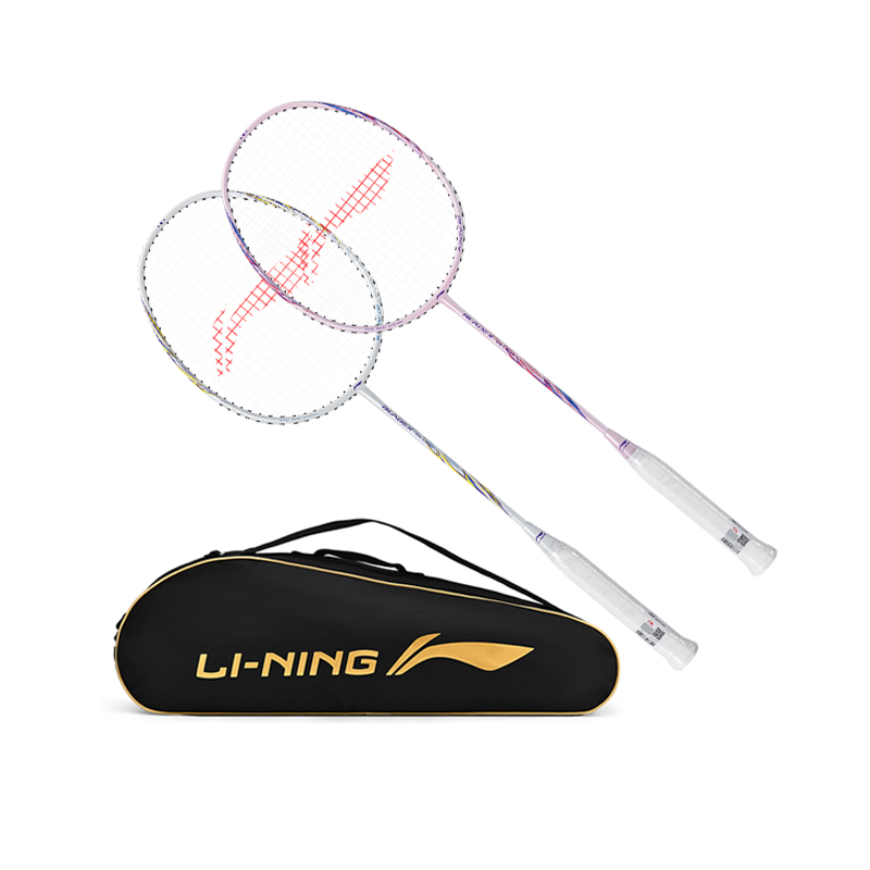 Li Ning Bazooka Full Carbon Badminton Rackets Control Type All around Defense Advanced Level 5U White Pink