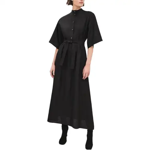 HERMES Short Sleeved Dresses Women's Black Stand Collar Moderate Long
