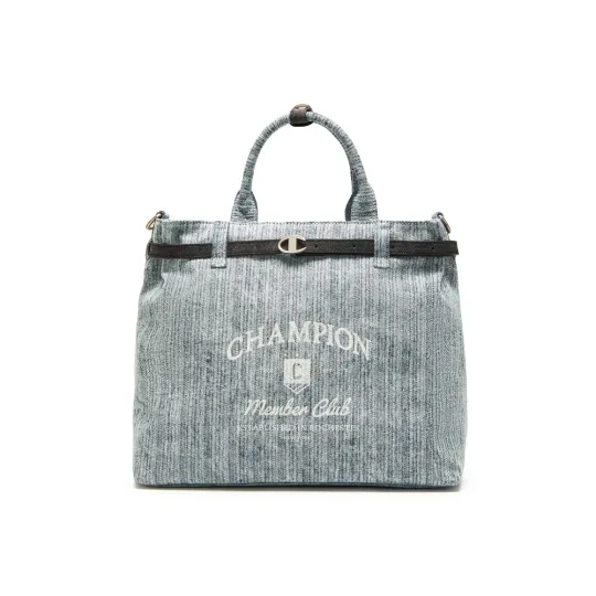 Сумка Champion Kelly Tote Bay M SS26, универсальная, модная, повседневная, модная, многофункциональная сумка через плечо для поездок на работу, ткань, сумка, обычный, одинаковый стиль для мужчин и женщин, джинсовая ткань с вертикальной нитью/коричневый сосновая шишка/коричневый кунжут