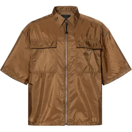 PRADA Logo Plaque Zip Up Shirt