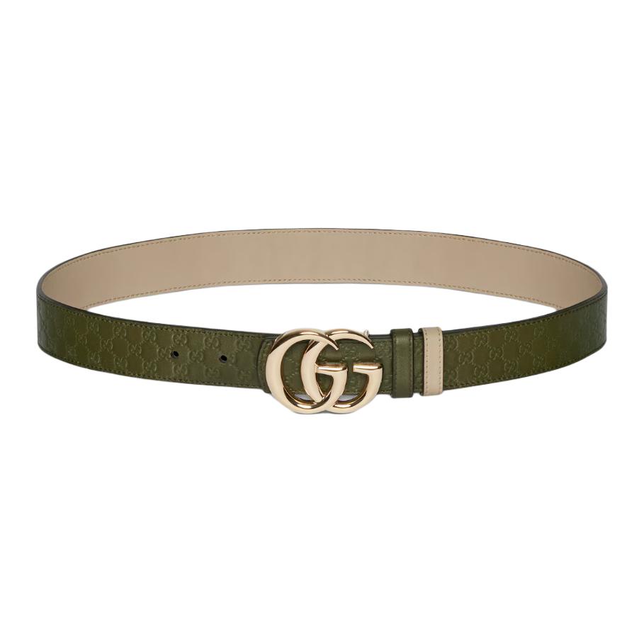 Женский ремень Gucci GG Marmont Reversible (зелено-бежевый)