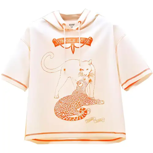 HERMES T Shirts Women's Straw Beige Hooded