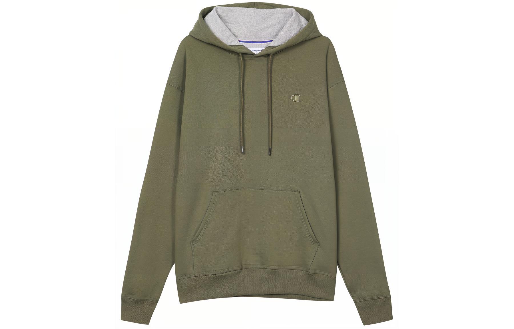 Champion Chest Cuff Double Logo Hoodie Fleece Lined Pullover Sweatshirt US Version Unisex Army Green