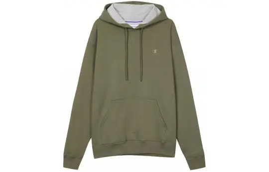 Champion Chest Cuff Double Logo Hoodie Fleece Lined Pullover Sweatshirt US Version Unisex Army Green