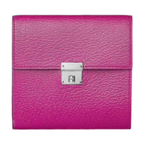 HERMES Clic Silver Tone Buckle Chevre Mysore Goatskin Wallet Women's Mulan Pink