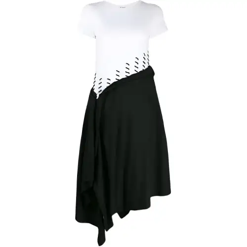 LOEWE Short Sleeved Dresses Women's Black/White Crew Neck Moderate