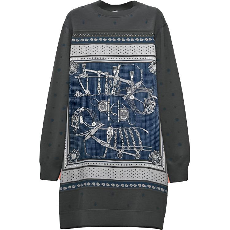 HERMES Long Sleeved Dresses Women's Cyan Crew Neck Moderate Short