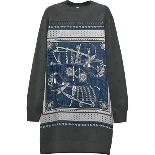 HERMES Long Sleeved Dresses Women's Cyan Crew Neck Moderate Short