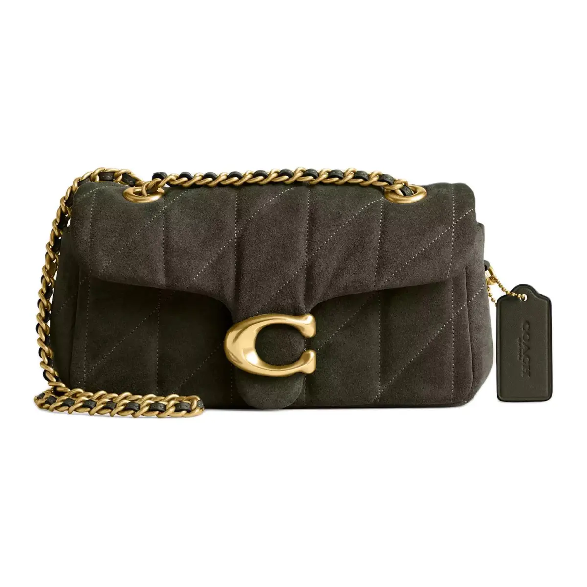 COACH Tabby Cow Split Leather Shoulder Bag, Crossbody Bag Small Women's Brass & Olive Green