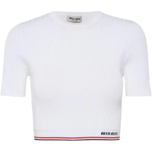 MIU MIU Crop Tops Women's White Crew Neck Moderate
