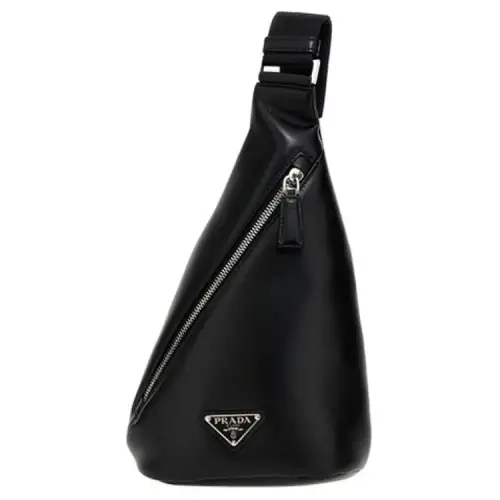 PRADA Triangle Leather Sling Bag Men's Black