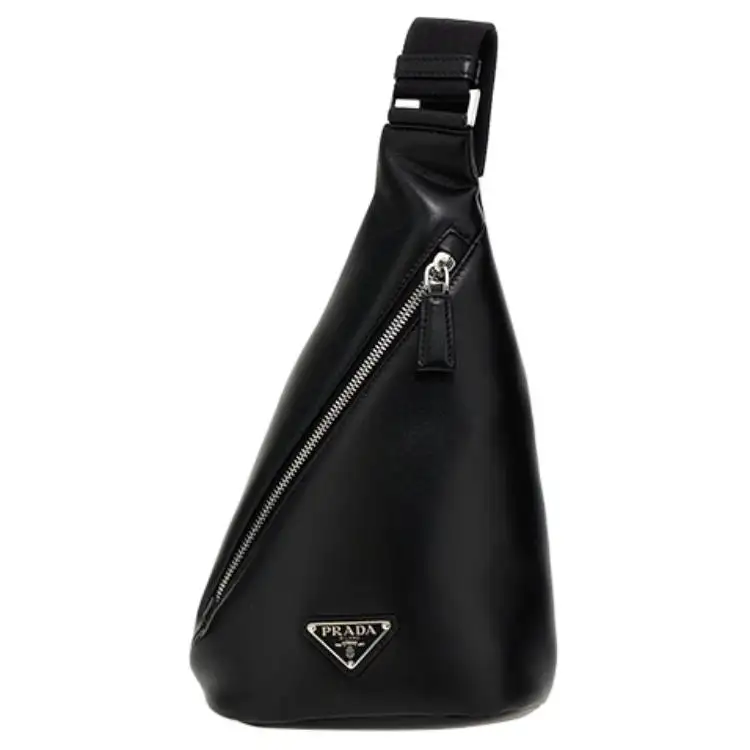 PRADA Triangle Leather Sling Bag Men's Black