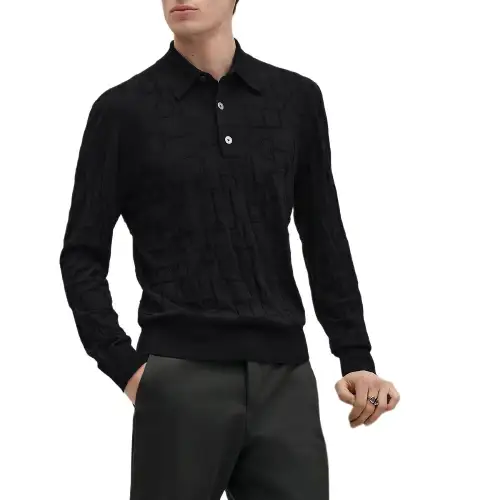 HERMES Polo Shirts Men's Black Polo Collar Moderate