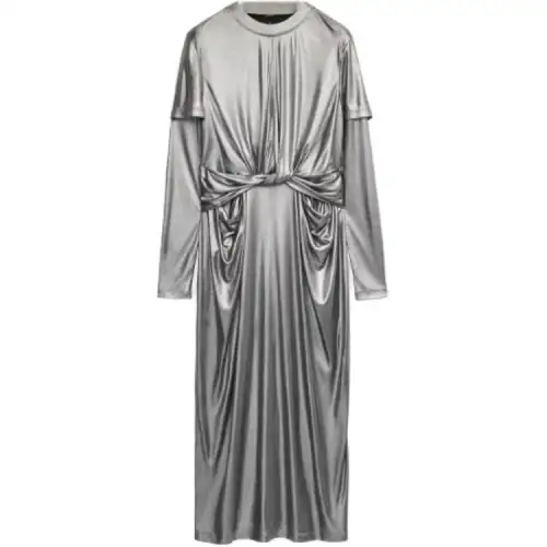 LOEWE SS23 Long Sleeved Dresses Women's Silver Crew Neck Thin Mid Length