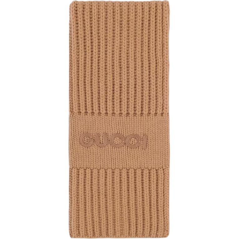 Женский шарф Gucci Embroidery Logo (бежевый)