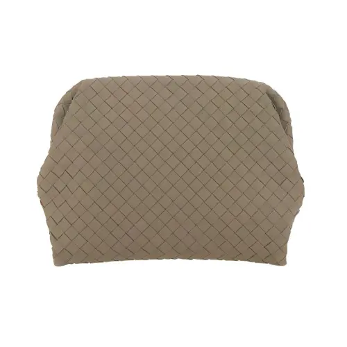 Bottega Veneta Cow Leather Clutch Unisex Light Gray