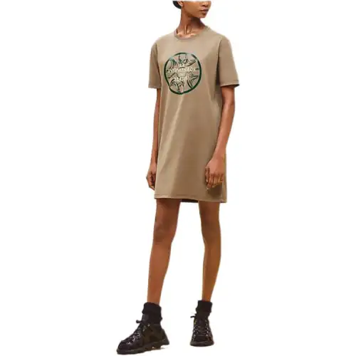 HERMES Short Sleeved Dresses Women's Gobi Green Crew Neck Moderate